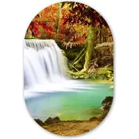MuchoWow Muurovaal 60x90 cm - Ovale wanddecoratie Herfst - Waterval - Natuur - Ovalen schilderij - Muurdecoratie woonkamer - Kamer decoratie - Schilderijen - Wandcirkel