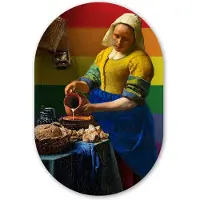 MuchoWow Muurovaal 60x90 cm - Ovale wanddecoratie Vermeer - Pride - Melkmeisje - Ovalen schilderij - Muurdecoratie woonkamer - Kamer decoratie - Schilderijen - Wandcirkel