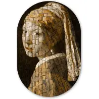 MuchoWow Muurovaal 80x120 cm - Ovale wanddecoratie Meisje met de parel - Johannes Vermeer - Collage - Ovalen schilderij - Muurdecoratie woonkamer - Kamer decoratie - Schilderijen - Wandcirkel