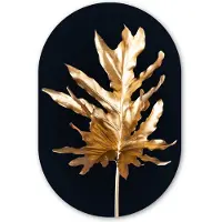MuchoWow Muurovaal 40x60 cm - Ovale wanddecoratie Black and Gold - Bladeren - Chic - Ovalen schilderij - Muurdecoratie woonkamer - Kamer decoratie - Schilderijen - Wandcirkel