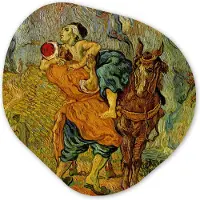 MuchoWow Organische wanddecoratie 90x90 cm - Organisch schilderij De barmhartige Samaritaan - Vincent van Gogh - Muurdecoratie woonkamer - Kamer decoratie - Schilderijen - Muurcirkel aesthetic