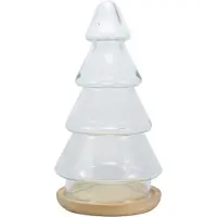 Tak Design Kerstboom L - Incl. Houten Onderzetter - Glas - Ø 11 x 18,5 cm - Transparant
