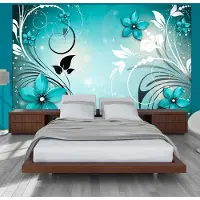 Karo-art 147cm X 105cm - Zelfklevend fotobehang - Turquoise bloesem, 8 maten, premium print