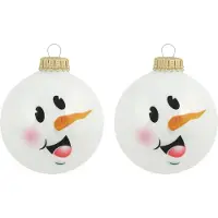 Krebs 12x Luxe glitter witte glazen kerstballen sneeuwpop 7 cm - Kerstversiering/kerstdecoratie wit