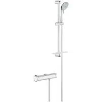 GROHE Grohtherm 2000 Doucheset - thermostatische douchekraan - met glijstangset - 60cm - ronde handdouche - 3 straalsoorten - gladde doucheslang - met zeepschaal - chroom 34195001