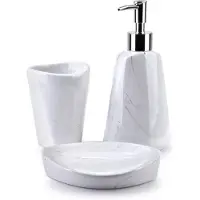 BathLAB by MONDEX Badkamerset Ori Stripe | BathLAB by MONDEX keramiek wit 21.5x22x8.5 cm zeepdispensers en -schalen | NADUVI