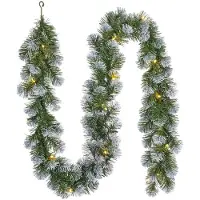 Black Box 2x Stuks Dennenslingers/dennen Guirlandes Groen Met 15 Led Lampjes En Sneeuw 20 X 180 Cm - Kerstslingers