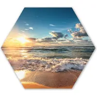 MuchoWow Hexagon wanddecoratie - Kunststof Wanddecoratie - Hexagon Schilderij - Strand - Zee - Zonsondergang - 120x103 cm