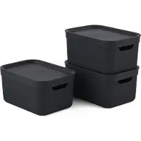 Rotho Jive opbergdoxen set van 3 opbergdosen 5l met deksel, kunststof (PP gerecycled), donkergrijs, 3x5l (26,5 x 18,5 x 13,2 cm)