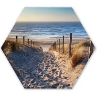 MuchoWow Hexagon wanddecoratie - Kunststof Wanddecoratie - Hexagon Schilderij - Strand - Zee - Nederland - Duinen - Zon - 120x103 cm
