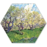 MuchoWow Hexagon wanddecoratie - Kunststof Wanddecoratie - Hexagon Schilderij - Boomgaard met bloeiende pruimenbomen - Vincent van Gogh - 75x65 cm