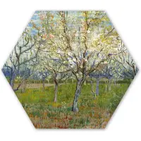 MuchoWow Hexagon wanddecoratie - Kunststof Wanddecoratie - Hexagon Schilderij - De roze boomgaard - Vincent van Gogh - 120x103 cm