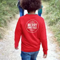 B&C Kersttrui Rood Kind - Merry Christmas Round Rug (5-6 jaar - MAAT 110/116) - Kerstkleding voor jongens & meisjes