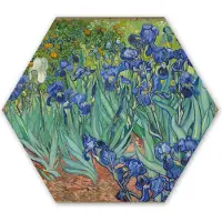 MuchoWow Hexagon wanddecoratie - Kunststof Wanddecoratie - Hexagon Schilderij - Irissen - Vincent van Gogh - 120x103 cm