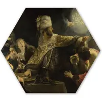 MuchoWow Hexagon wanddecoratie - Kunststof Wanddecoratie - Hexagon Schilderij - Het feestmaal van Belsazar - Rembrandt van Rijn - 120x103 cm
