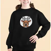 B&C Kersttrui Zwart Kind - Rendier (9-11 jaar - MAAT 134/140) - Kerstkleding voor jongens & meisjes