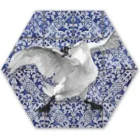 MuchoWow Hexagon wanddecoratie - Kunststof Wanddecoratie - Hexagon Schilderij - Zwaan - Kunst - Delfts blauw - Schilderij - Oude meesters - 120x103 cm