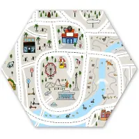 MuchoWow Hexagon wanddecoratie - Kunststof Wanddecoratie - Hexagon Schilderij - Kinderen - Stad - Pretpark - Auto - 75x65 cm