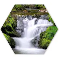 MuchoWow Hexagon wanddecoratie - Kunststof Wanddecoratie - Hexagon Schilderij - Water - Natuur - Waterval - 75x65 cm