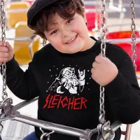 B&C Foute Kersttrui Zwart Kind - Sleigher Kerstman (12-14 jaar - MAAT 158/164) - Kerstkleding voor jongens & meisjes
