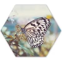 MuchoWow Hexagon wanddecoratie - Kunststof Wanddecoratie - Hexagon Schilderij - Vlinder - Bloemen - Lente - 75x65 cm