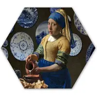 MuchoWow Hexagon wanddecoratie - Kunststof Wanddecoratie - Hexagon Schilderij - Melkmeisje - Meisje met de parel - Vermeer - 120x103 cm