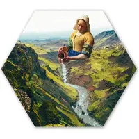 MuchoWow Hexagon wanddecoratie - Kunststof Wanddecoratie - Hexagon Schilderij - Melkmeisje - Vermeer - Natuur - 75x65 cm