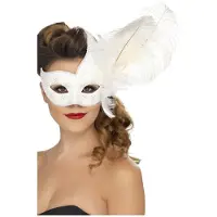 Smiffy Sierlijk Oogmasker Wit Met Luxe Veer