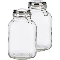 Vivalto Set van 2x stuks glazen luxe keuken voorraadpotten/voorraadbussen met klepdeksel zilver 3000 ml - Voorraadpot