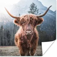 PosterMonkey Poster - Schotse hooglander - Koe - Dieren - Natuur - Industrieel - Fotoposter - Muurposter - Woonkamer decoratie - Muurposters slaapkamer - Dierenposter - 75x75 cm - Muurdecoratie