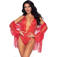 Leg avenue Floral lace teddy & robe
