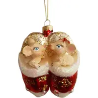 House of Seasons 3STUKS, Kerst hang ornament Muizen in pantoffels rood L8,5 x B5 x H10,5cm