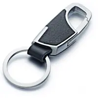 LGT JWLS Zilverkleurige Sleutelhanger Zwart Leer met Musketon