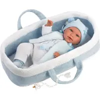 Llorens pop Mimo met blauwe reiswieg - 40 cm