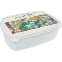 MuchoWow Broodtrommel Wit - Lunchbox - Brooddoos - Schilderij - Renoir - Boeket - 18x12x6 cm - Volwassenen