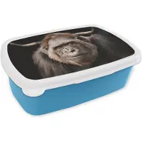 MuchoWow Broodtrommel Blauw - Lunchbox - Brooddoos - Aap - Hoorn - Zwart - 18x12x6 cm - Kinderen - Jongen