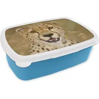 MuchoWow Broodtrommel Blauw - Lunchbox - Brooddoos - luipaard - Kop - Planten - 18x12x6 cm - Kinderen - Jongen