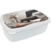 MuchoWow Broodtrommel Wit - Lunchbox - Brooddoos - Stilleven - Kleuren - Decoratie - 18x12x6 cm - Volwassenen