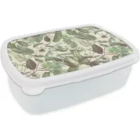 MuchoWow Broodtrommel Wit - Lunchbox - Brooddoos - Flora - Jungle - Vintage - Patronen - 18x12x6 cm - Volwassenen