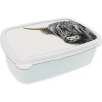 MuchoWow Broodtrommel Wit - Lunchbox - Brooddoos - Schotse hooglander - Wit - Black & gold - 18x12x6 cm - Volwassenen