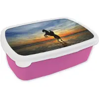 MuchoWow Broodtrommel Roze - Lunchbox - Brooddoos - Paard - Lucht - Schaduw - 18x12x6 cm - Kinderen - Meisje