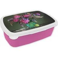 MuchoWow Broodtrommel Roze - Lunchbox - Brooddoos - Kleuren - Bloemen - Stilleven - 18x12x6 cm - Kinderen - Meisje