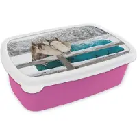 MuchoWow Broodtrommel Roze - Lunchbox - Brooddoos - Paarden - Deken - Sneeuw - 18x12x6 cm - Kinderen - Meisje