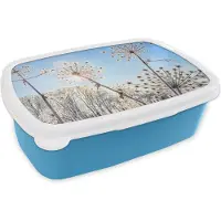MuchoWow Broodtrommel Blauw - Lunchbox - Brooddoos - Planten - Sneeuw - Stilleven - 18x12x6 cm - Kinderen - Jongen