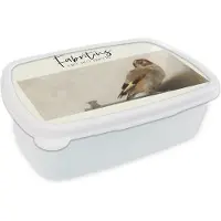 MuchoWow Broodtrommel Wit - Lunchbox - Brooddoos - Het puttertje - Carel Fabritius - Schilderij - 18x12x6 cm - Volwassenen