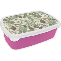 MuchoWow Broodtrommel Roze - Lunchbox - Brooddoos - Flora - Jungle - Vintage - Patronen - 18x12x6 cm - Kinderen - Meisje