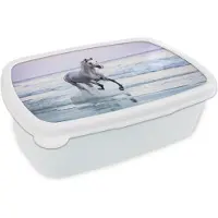 MuchoWow Broodtrommel Wit - Lunchbox - Brooddoos - Paard - Zee - Pastel - 18x12x6 cm - Volwassenen