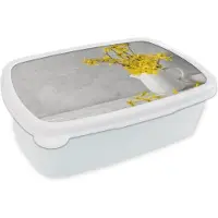 MuchoWow Broodtrommel Wit - Lunchbox - Brooddoos - Bloemen - Geel - Stilleven - 18x12x6 cm - Volwassenen