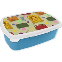 MuchoWow Broodtrommel Blauw - Lunchbox - Brooddoos - Vintage - Radio - Microfoon - Patroon - 18x12x6 cm - Kinderen - Jongen