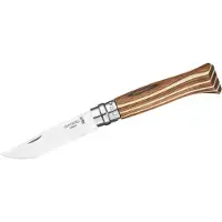 Opinel No. 08, 002388, Satin Stainless Steel, Brown Laminated Birch zakmes